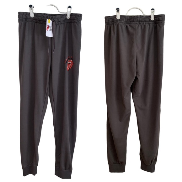 NWT Rolling Stones Sweatpants Joggers Charcoal Grey Tongue and Lips Logo Fandom - Picture 9 of 17